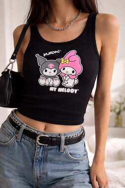 Sanrio Kuromi My Melody Tank Top Y2K Graphic Black XL Cute